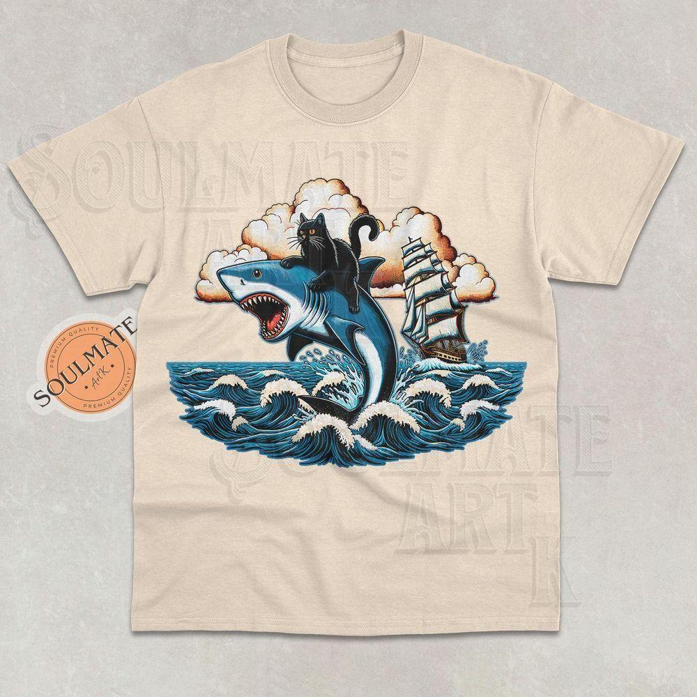 Cat Riding Shark In Ocean Vuitino Merch