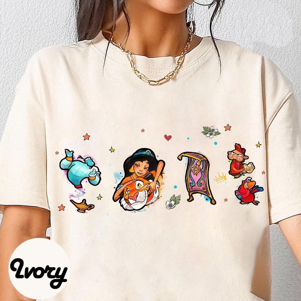 Disney Aladdin Princess Jasmine And Magic Carpet Watercolor Shirt