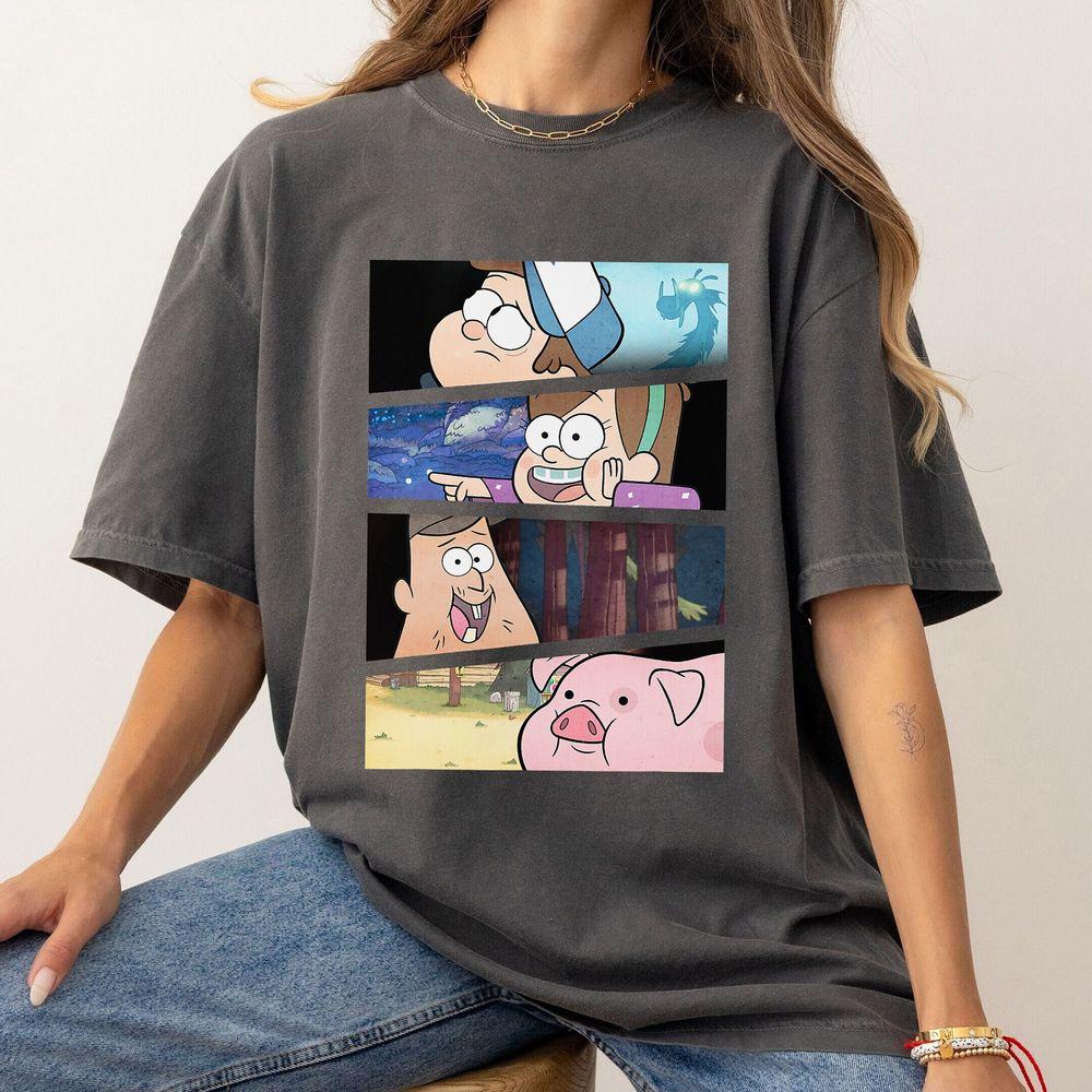 Disney Gravity Falls Group Shot Split Panels Scene Logo Shirt