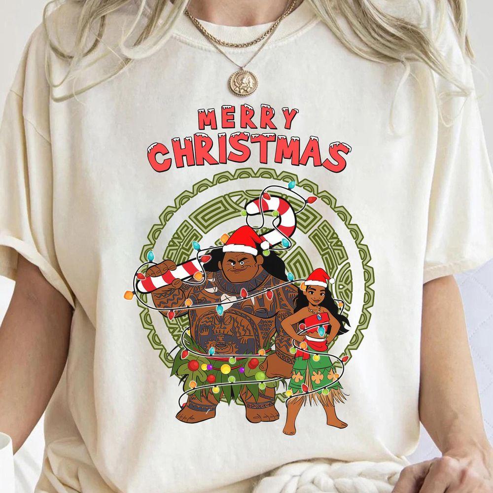 Disney Moana And Maui Merry Christmas Lights Apparel
