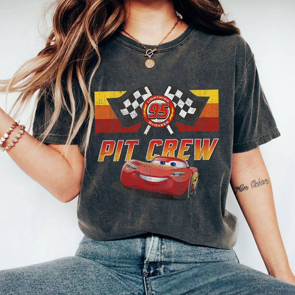 Disney Pixar Cars Mcqueen Pit Crew Red Distressed Merch