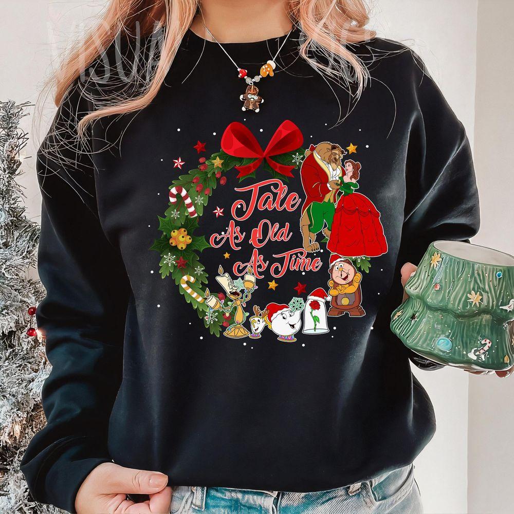 Disney Beauty And The Beast Tale As Old As Time Christmas Wreath Shirt