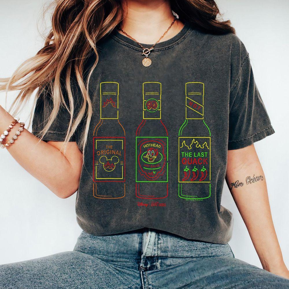 Disney Hot Ones Donald Duck Sauces Lineup Retro Neon Outline Merch