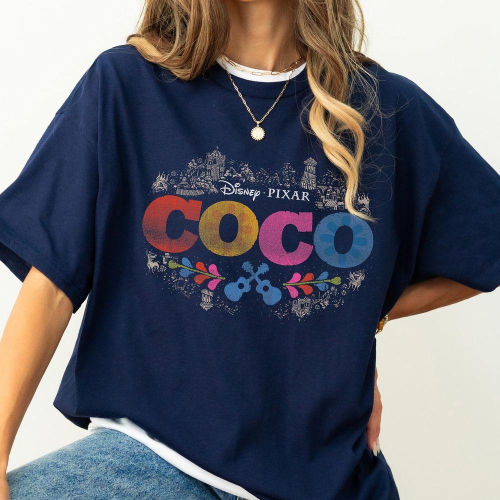 Disney Pixar Coco Colored Distressed Graphic Movie Logo Apparel