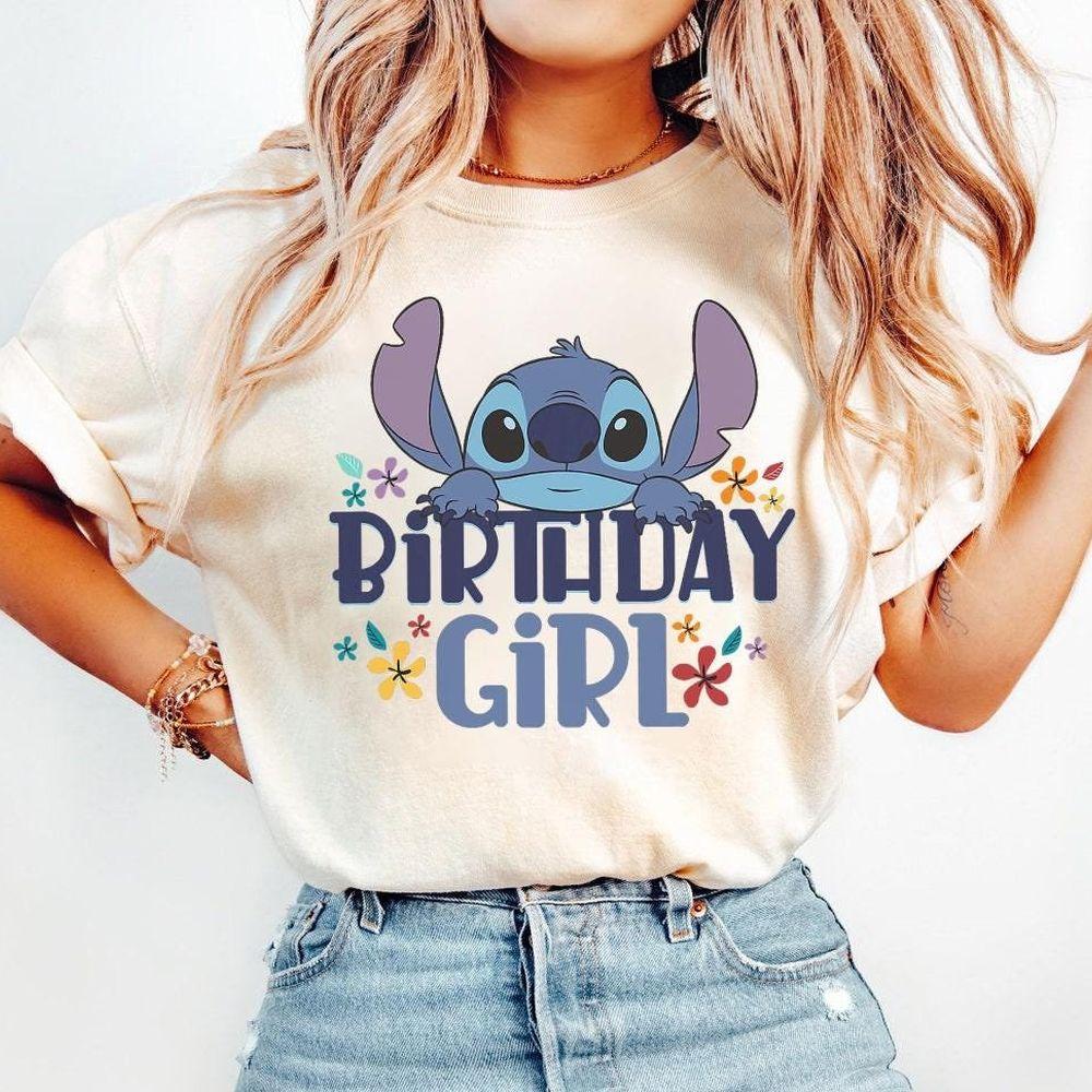 Disney Lilo Stitch Birthday Girl Retro Floral Logo Merch