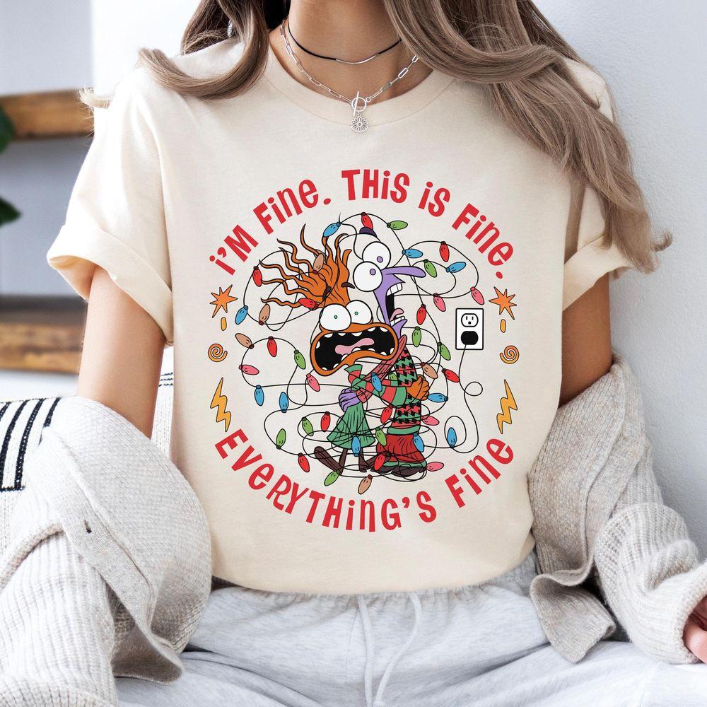 Disney Pixar Inside Out 2 Fear Anxiety Im Fine Christmas Lights Shirt