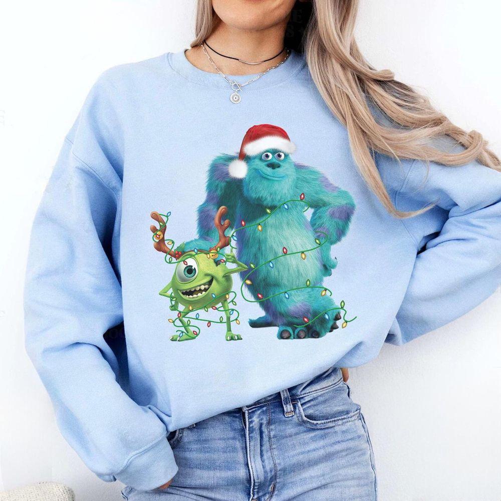 Disney Pixar Monsters Inc James P Sullivan Mike Wazowski Christmas Lights Shirt