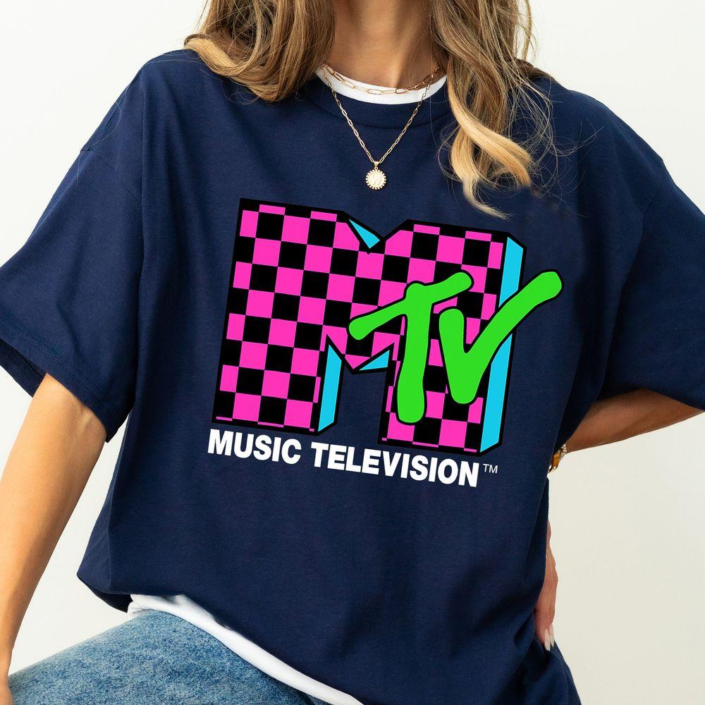 Mtv Logo Pink And Blue Checker Design Apparel